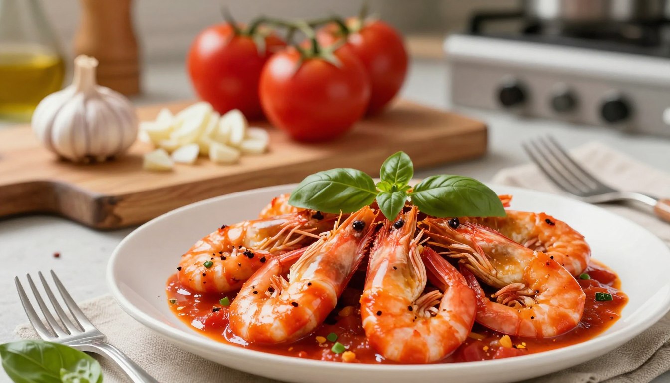 Krewetki w sosie pomidorowym