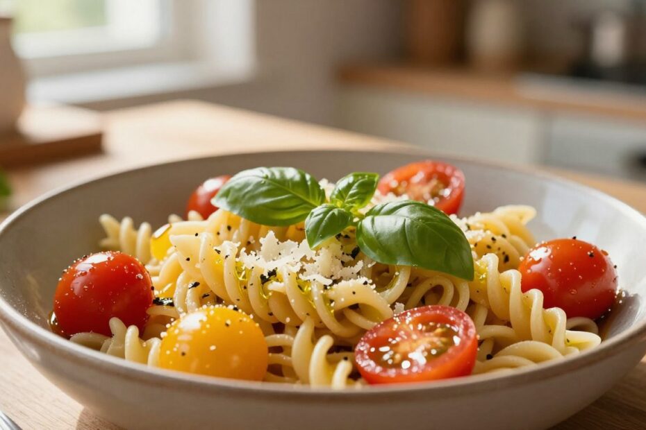 Makaron z pomidorkami koktajlowymi