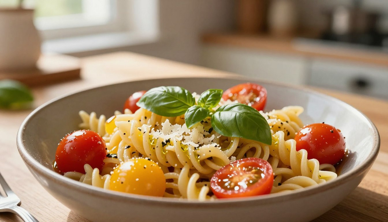 Makaron z pomidorkami koktajlowymi