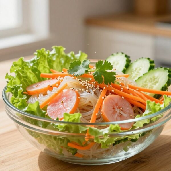 Sałatka z surimi i makaronem ryżowym – lekka i efektowna propozycja na każdą okazję